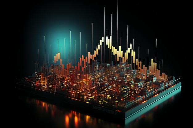 Photo 3d rendering of stock market graph on dark background finance and trade concept