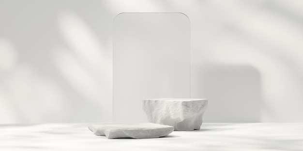 3D rendering stone platform podium product presentation background with sun light