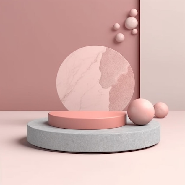 3D rendering of stone podium geometry Abstract mockup beauty items cosmetic item presenting mockup