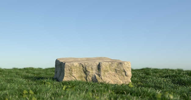 3d rendering of stone podium and grass