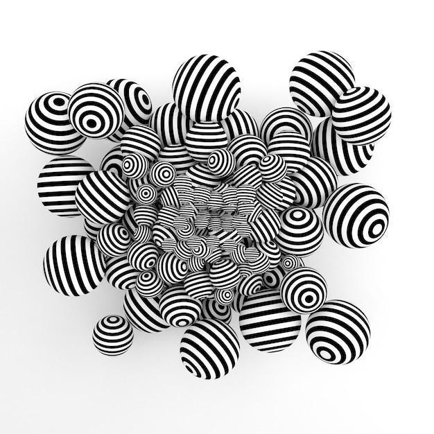 3d rendering of striped balls on white background