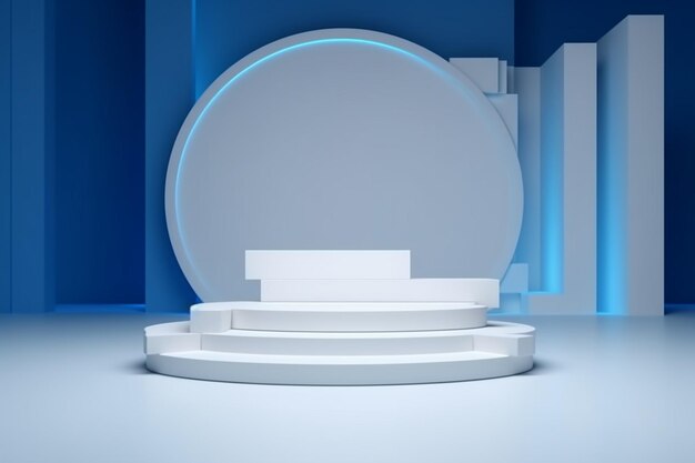 3d rendering studio with geometric shapes podium