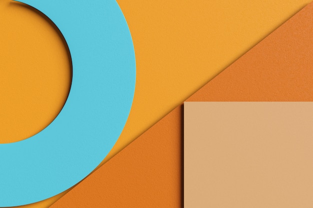 Photo 3d rendering stylish abstract business background of simple geometric shapes. flat image layer paper texture brown, yellow, orange, cream and blue color