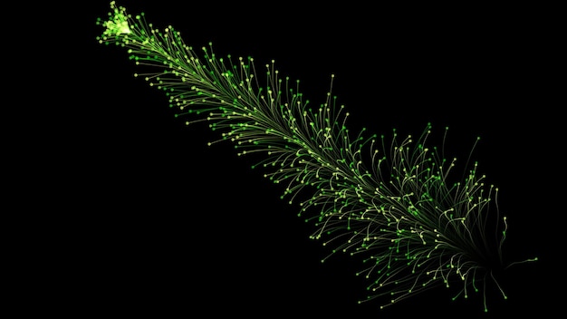 3D rendering of a stylish bright branch growing elegantly on a black background. Magical fabulous vegetation. The perfect background and element for any design