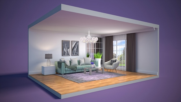 3D rendering of a stylish modern room