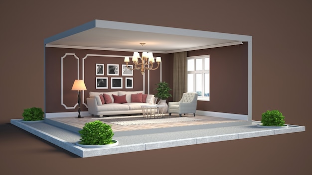 3D rendering of a stylish modern room