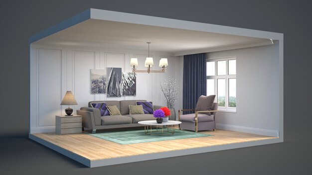 3D rendering of a stylish modern room