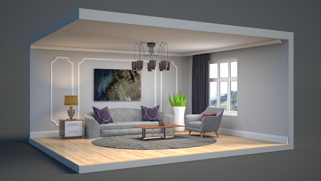 3D rendering of a stylish modern room