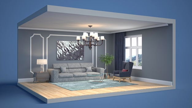 3D rendering of a stylish modern room