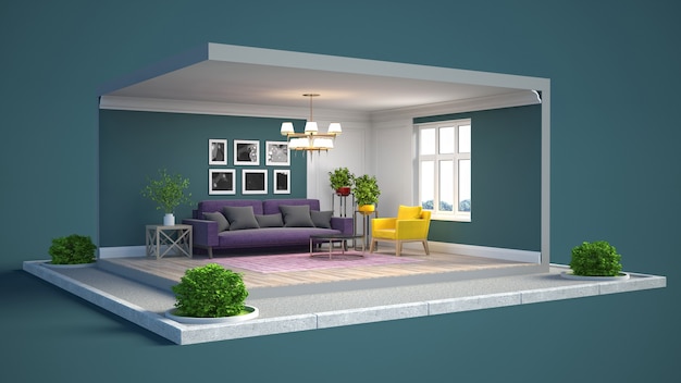 3D rendering of a stylish modern room