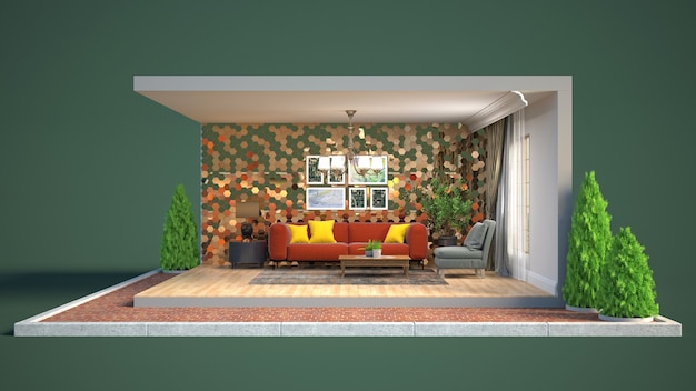 3D rendering of a stylish modern room