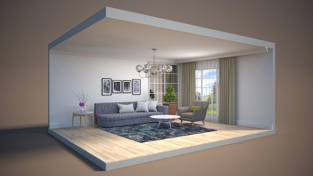 3D rendering of a stylish modern room