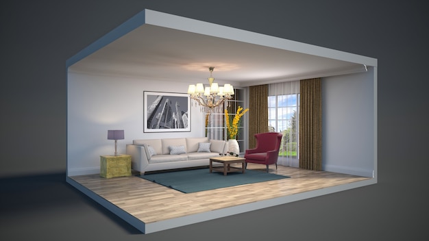 3D rendering of a stylish modern room