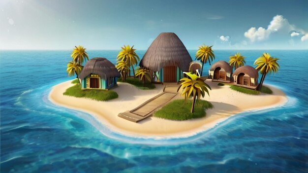 Foto 3d rendering summer beach island landscape vector illustration logo design