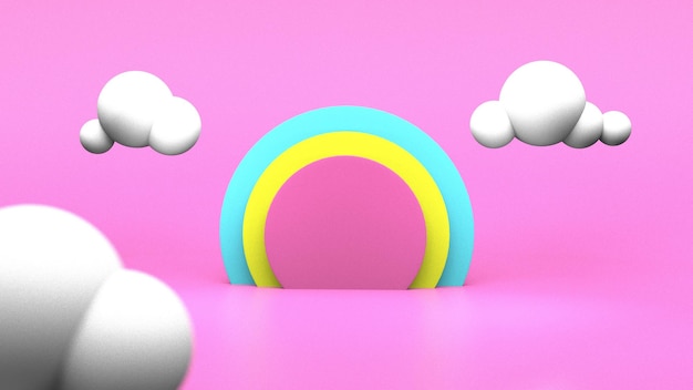 3d rendering of summer vacation concept colorful circle cloud product display set 3d rendering