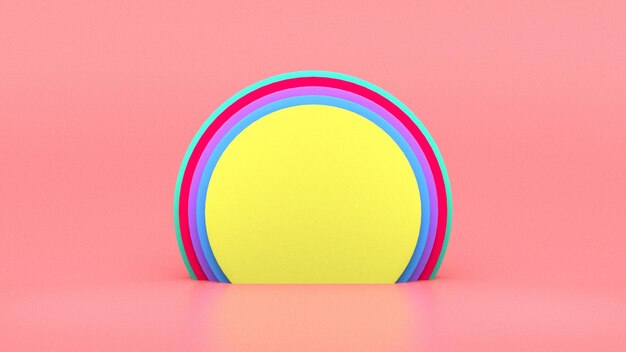 3d rendering of summer vacation concept colorful podium display pink background