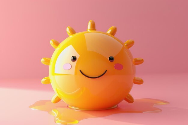 Photo 3d rendering of a sun isolated on a light pink background adorable toy sculptures ai generated