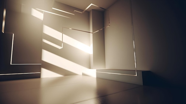 3D Rendering of a Sunlit Room with Empty Space Background Copy Space