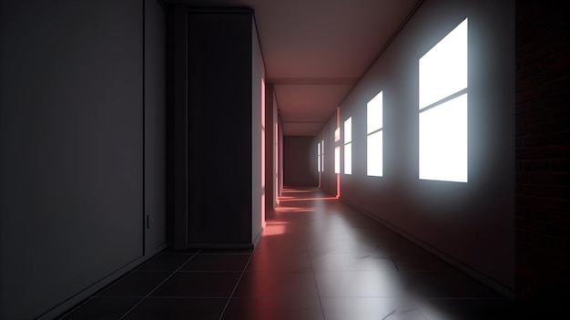 Photo 3d rendering of a sunlit school hallway