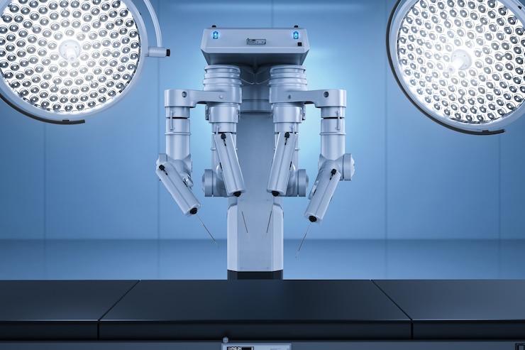 Photo 3d rendering surgery room with robotic surgery machine