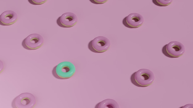 ピンクの背景を持つ甘いドーナツの3Dレンダリング