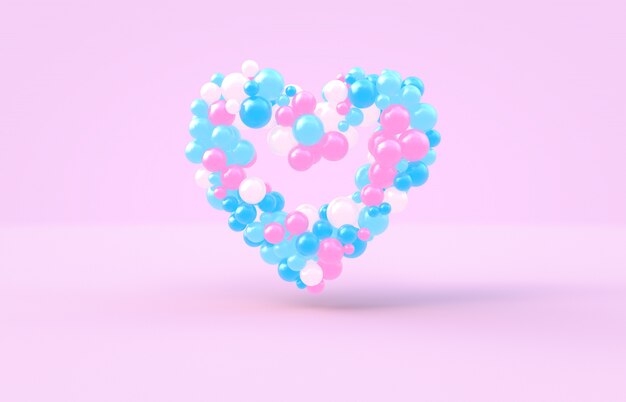 3D-rendering. Sweet Valentine&#39;s day hart vorm met roze snoep ballen achtergrond