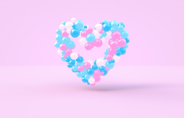 3d rendering. Sweet Valentine's day heart shape with pink candy balls backdrop