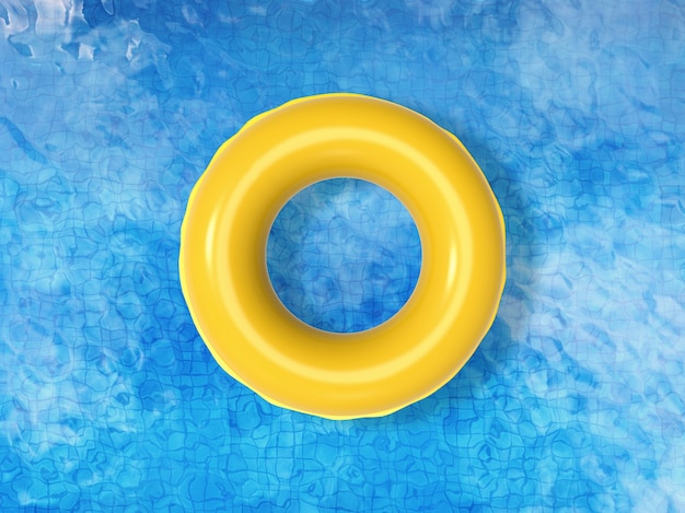 Photo 3d rendering swim ring floating on pool top view