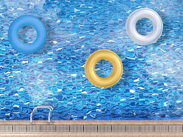 3d rendering swim ring on pool top view