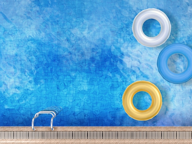 3d rendering swim ring on pool top view