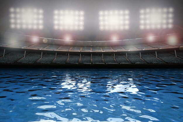 Photo 3d rendering swimming pool with stadium background