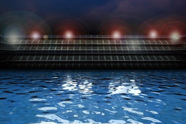 3d rendering swimming pool with stadium background