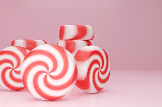 Photo 3d rendering swirl peppermint candy