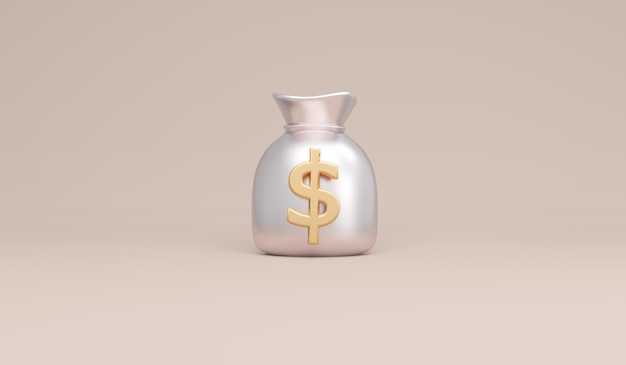 3D-rendering symbolen amerikaanse dollar geld tas concept van geld valuta's. 3D-weergave. 3D illustratie.