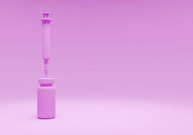 3d rendering syringe and vaccine bottle with empty space