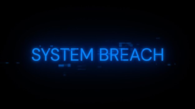 3D rendering system breach text with screen effects of technological glitches