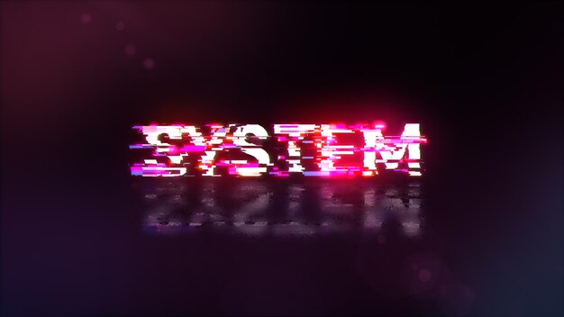 3D rendering system text with screen effects of technological glitches