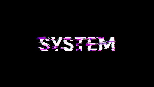 3d rendering system text with screen effects of technological glitches