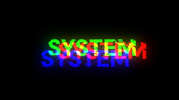 3d rendering system text with screen effects of technological glitches