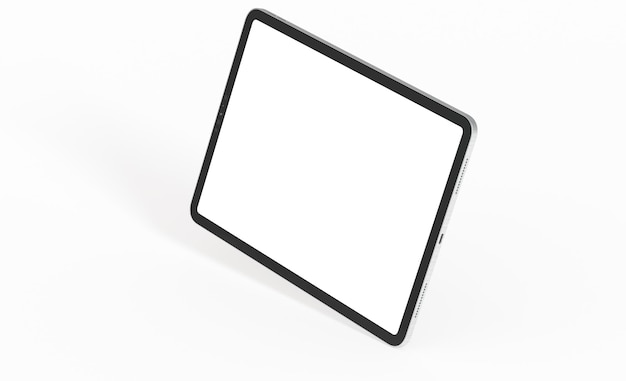 3d rendering of a tablet with white screen on a white background