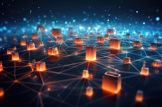 3d rendering of technology background with connection lines and dots network concept abstract digital connections with data and blockchain technology ai generated
