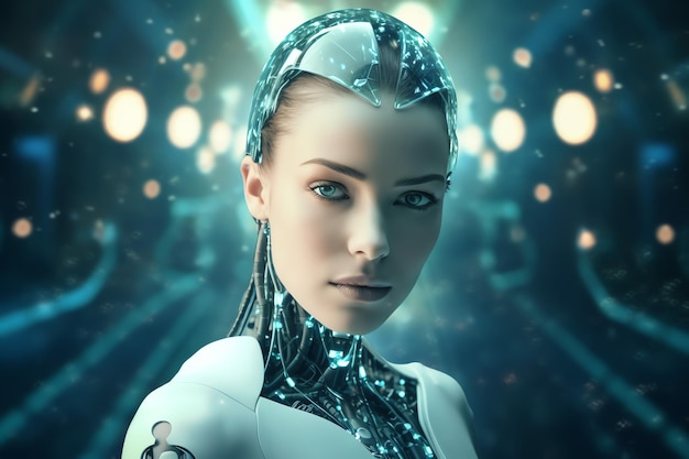 3D rendering technology robotics data analytics or futuristic cyborg with artificial intelligence