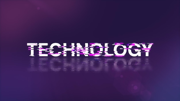 3d rendering technology text with screen effects of technological glitches