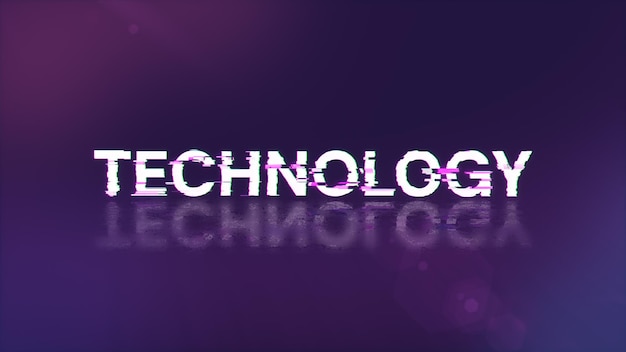3d rendering technology text with screen effects of technological glitches