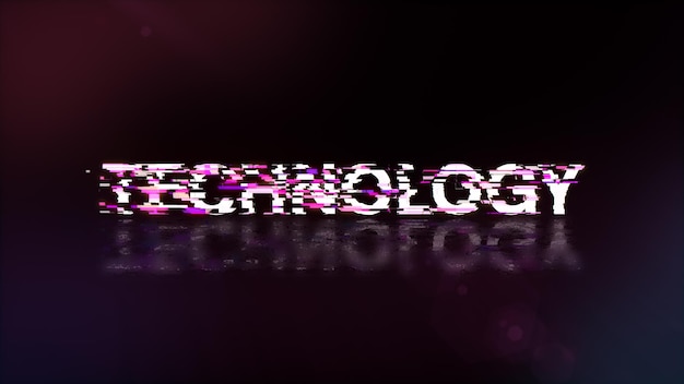 Photo 3d rendering technology text with screen effects of technological glitches