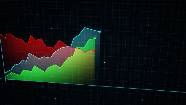 ハイテクグリッドの背景に対するハイテクスタイルのデジタル収入線グラフの3Dレンダリング