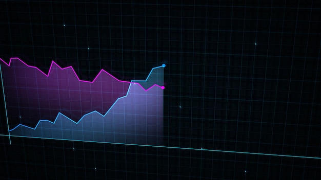 Photo 3d rendering of a techstyle digital income line graph against a hightech grid background