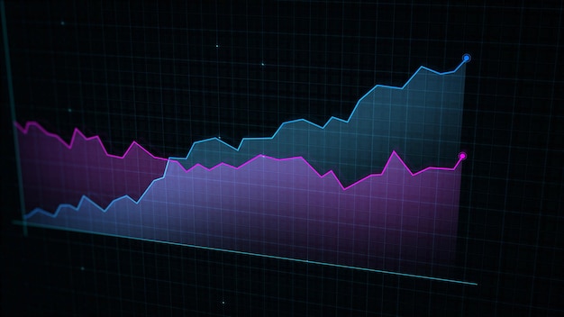 3D rendering of a techstyle digital income line graph against a hightech grid background