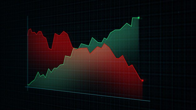 3D rendering of a techstyle digital income line graph against a hightech grid background