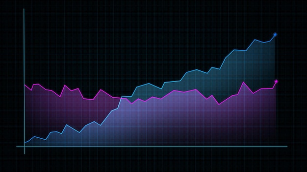 Photo 3d rendering of a techstyle digital income line graph against a hightech grid background